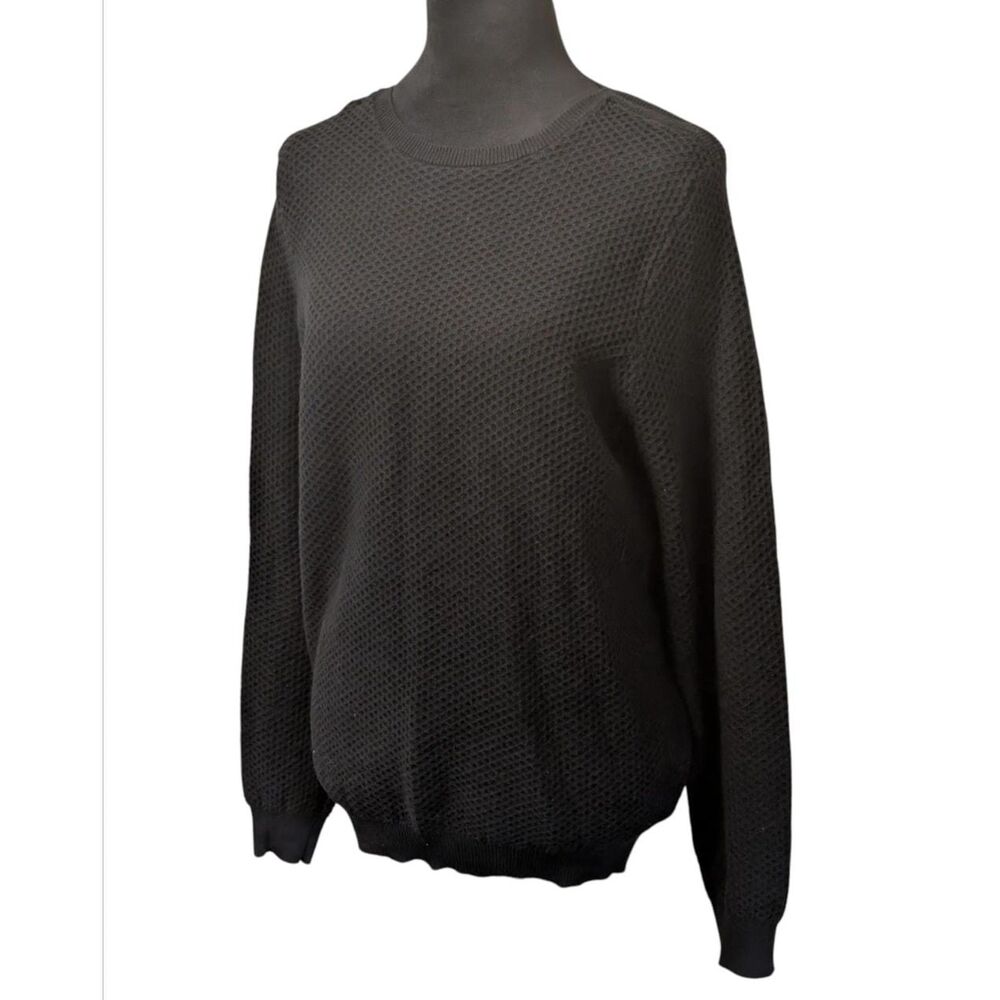 Massimo Dutti Black Cotton Silk Waffle Knit Crewneck Pullover Sweater, Men's Siz